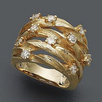 Twisted Branch Textured Cubic Zirconia Statement Ring for Women Vintage Wide Band Cocktail Ring