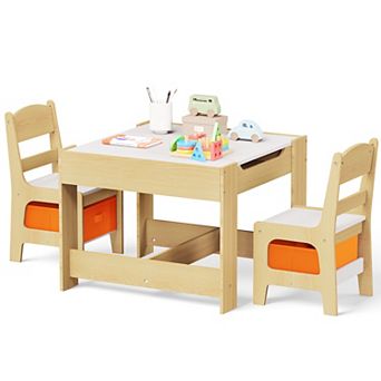 Kinder King 3-in-1 Kids Table & 2 Chairs Set with Storage, Removable Top & Blackboard