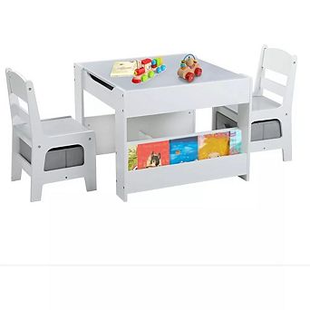 Kinder King 4-in-1 Kids Activity Table & 2 Chairs Set with Bookcase & Blackboard