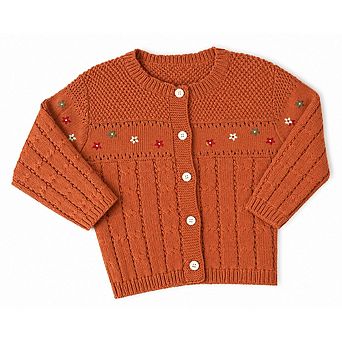 Toddler Girls Rust Fall Embroidered Floral Cardigan Sweater