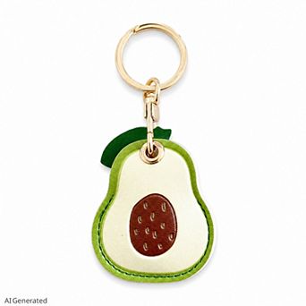 Double-Sided Fruit Bag Charm Keychain with Stitched Detail and Gold-Tone Ring