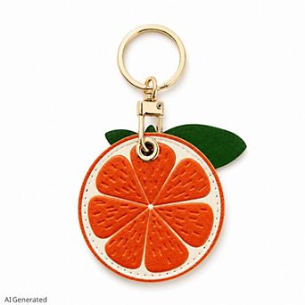 Double-Sided Fruit Bag Charm Keychain with Stitched Detail and Gold-Tone Ring