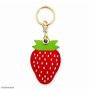 Double-Sided Fruit Bag Charm Keychain with Stitched Detail and Gold-Tone Ring