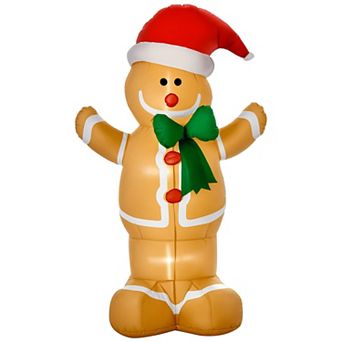 6ft Christmas Inflatable Gingerbread Man Outdoor Yard Decor with Red Hat and Built in LED Lights