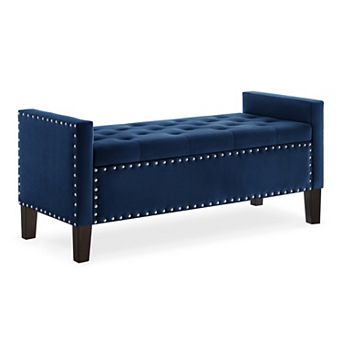 KWPZQEB Velvet Upholstered Tufted Button Ottoman with Nails Trim & Armrest