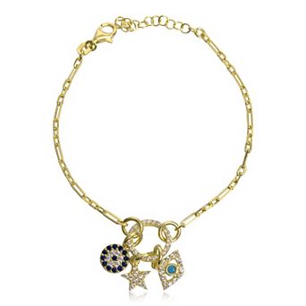 Jewels by Sunaina Parisa Charm Bracelet for Women with Evil Eye, Star and Medallion Charms, Gold