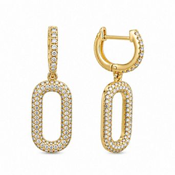 Jewels by Sunaina Noor Oval Huggie Drop Earrings for Women, Yellow Gold Plated 925 Sterling Silver