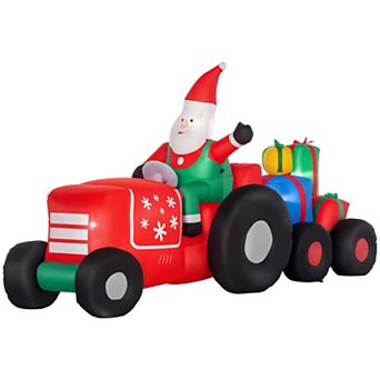 9ft Christmas Inflatable Santa Driving a Trailer of Gift Boxes with White LED Lights for Yard