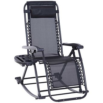 Foldable Zero Gravity Reclining Lounge Rocker with Pillow Cup Holder and Phone Tray for Patio