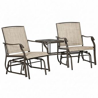 2 Seat Outdoor Glider Loveseat Rocking Swing Chair with Center Coffee Table and Sling Fabric