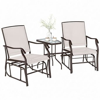2 Seat Outdoor Glider Loveseat with Center Table and Breathable Sling for Patio and Garden