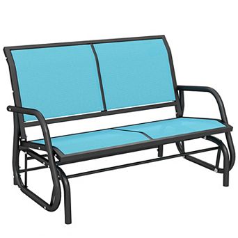 Two Person Outdoor Glider Bench Loveseat with Breathable Mesh and Powder Coated Steel Frame