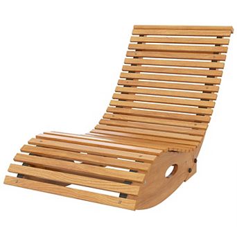 Outdoor Wooden Rocking Chair with Slatted S Shaped Seat and Safety Stopper for Patio