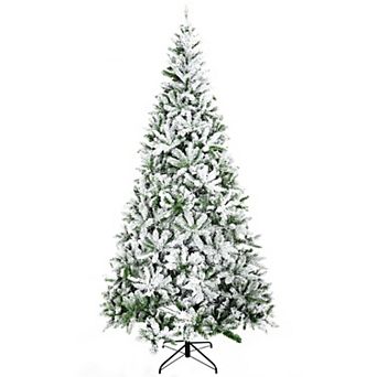 9 Foot Unlit Snow Flocked Pine Artificial Christmas Tree with Realistic Branches and Steel Base