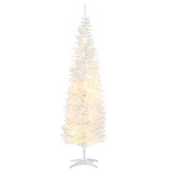 6 Foot White Pencil Artificial Christmas Tree with Realistic Branches and Warm White LED Lights