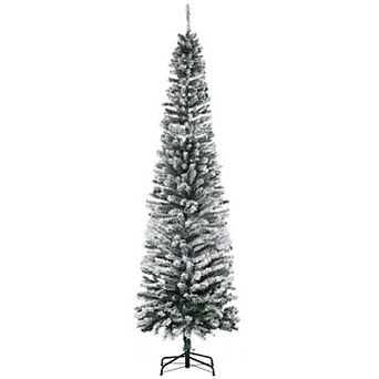 7.5 Foot Snow Flocked Pencil Christmas Tree with Dense Branches and Foldable Base