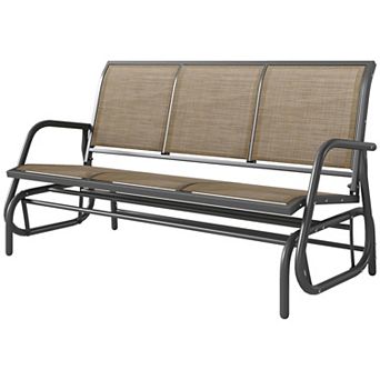 3 Seat Outdoor Glider Bench with Mesh Backrest and Rust Resistant Steel Frame
