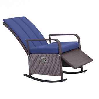 Outdoor Rattan Wicker Rocking Chair Recliner with Padded Cushion and Adjustable Footrest