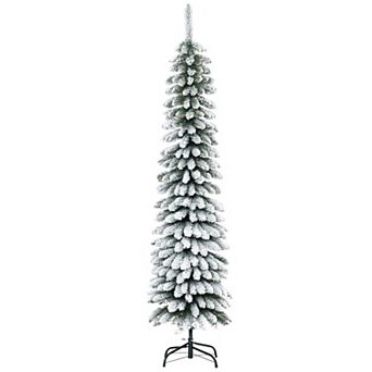 6ft Unlit Slim Snow Flocked Pencil Artificial Christmas Tree with 603 Realistic Branch Tips