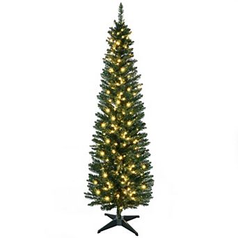 7ft Pre Lit Slim Noble Fir Pencil Christmas Tree with 200 Warm White LED Lights and 499 Tips