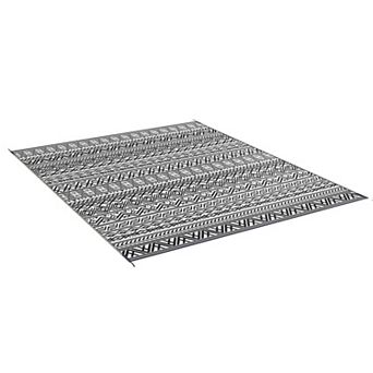 Reversible RV Camping Rug Waterproof Outdoor Patio Mat with Carry Bag in Gray Cream Boho Style