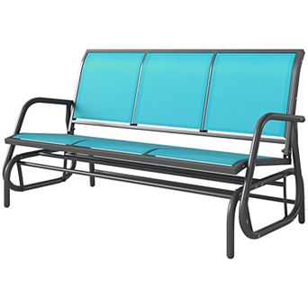 3 Person Outdoor Patio Glider Bench with Breathable Mesh Seat and Powder Coated Steel Frame