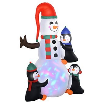 6 Foot Christmas Inflatable Snowman with Penguins Outdoor Yard Decoration with LED Rotating Lights