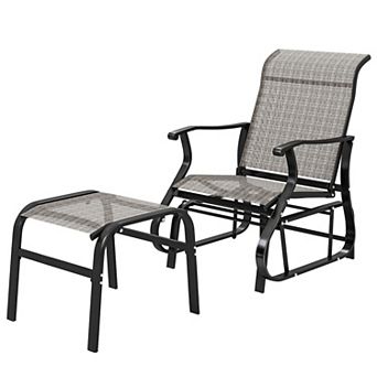 Outdoor Patio Glider Chair with Ottoman High Back and Wide Breathable Mesh Seat for Porch Garden