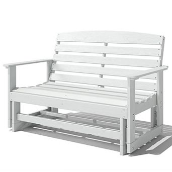 HDPE Slatted Patio Glider Bench Double Rocking Loveseat for Porch and Deck