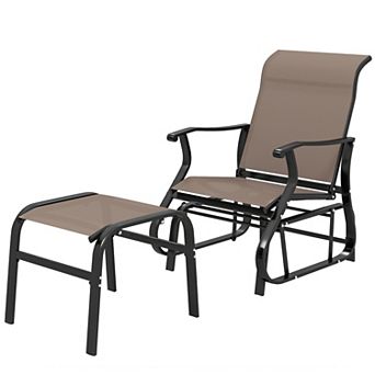 Outdoor Glider Chair with Matching Ottoman Wide Seat and Supportive High Back for Porch and Yard