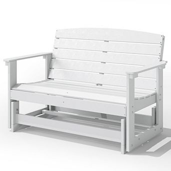 Patio Glider Bench Loveseat with HDPE Slatted Seat and Smooth Rocking Motion for Porch
