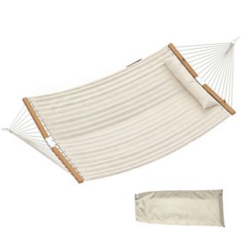 Quilted Two Person Camping Hammock with Pillow Pad and 440 Pound Capacity for Balcony Lounging