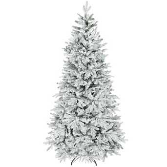 7.5 ft Snow Flocked Christmas Tree with Realistic Hinged Branches and Foldable Metal Base