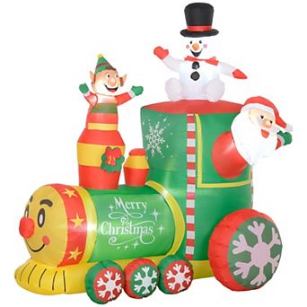 Inflatable Christmas Train with Santa and Snowman White LED Outdoor Yard Decoration