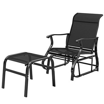 Patio Glider Chair Set with Ottoman Wide Seat and High Back for Porch Backyard and Garden