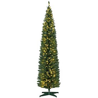 Pre Lit 8 Foot Pencil Christmas Tree with 300 Warm White LEDs and 618 Realistic Green Tips