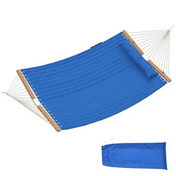 Double Quilted 2 Person Hammock with Head Pillow and Padded Bed for Patio Holds 440 Pounds