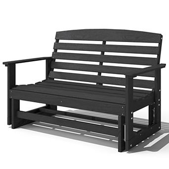 Double Rocking Loveseat Glider Bench in Slatted HDPE for Backyard and Garden