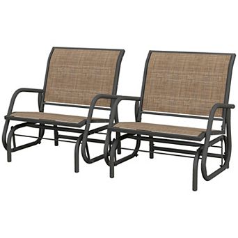 Set of 2 Outdoor Glider Chairs with Curved Armrests and Mesh Seats for Porch and Garden