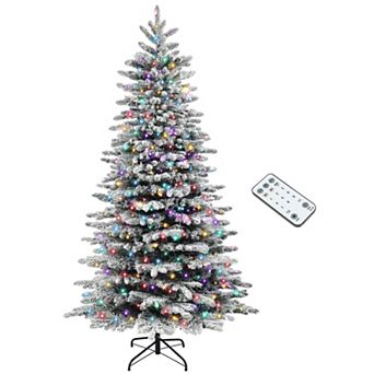 7.5 Foot Pre Lit Snow Flocked Artificial Christmas Tree with 500 LED Lights and 1264 Branch Tips