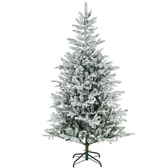 6 ft Frosted Artificial Christmas Tree with Hinged Branches and Metal Stand for Easy Setup