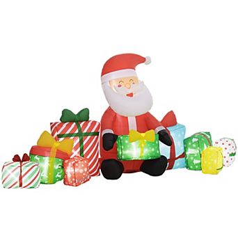 Outdoor Inflatable Santa Claus with Gift Boxes and White LED Lights for Christmas Yard
