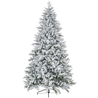 8 Foot Snow Flocked Artificial Christmas Tree with 2003 Branch Tips and Hinged Auto Open Design