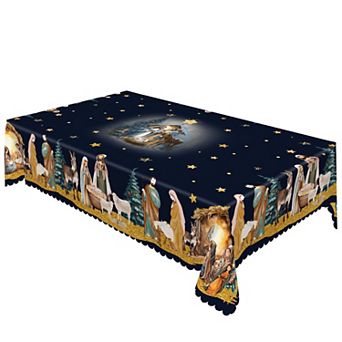 Christmas Print Tablecloth,Religious Table Decor,Polyester Table Cover, Durable And Washable