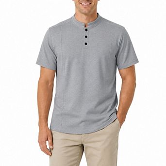Men's Causal Henley Polo Shirt Short Sleeve Band Collar T-Shirt