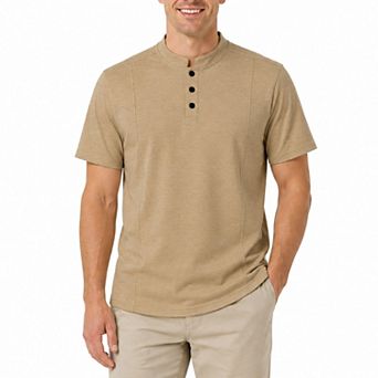 Men's Causal Henley Polo Shirt Short Sleeve Band Collar T-Shirt