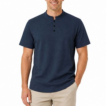 Men's Causal Henley Polo Shirt Short Sleeve Band Collar T-Shirt