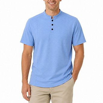 Men's Causal Henley Polo Shirt Short Sleeve Band Collar T-Shirt