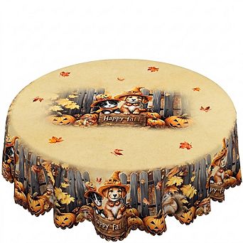 Autumn Animal Print Tablecloth,Farmhouse Tablecloth,Washable Table Cover,Decorative for Dining