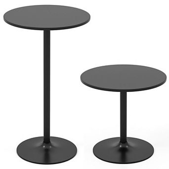 24 Inch Round Cocktail Table Set of 2 with Metal Base and 40 Inch Bar Height Tops